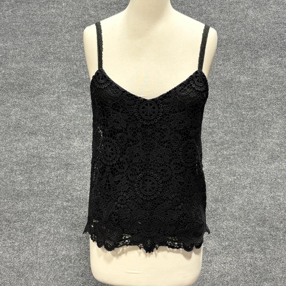 Polo Ralph Lauren Camisole Womens 8 Black Lace Crochet Lined Tank Top V Neck